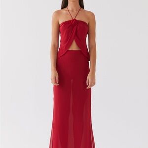 Elegant Red Maxi Skirt - Peppermayo